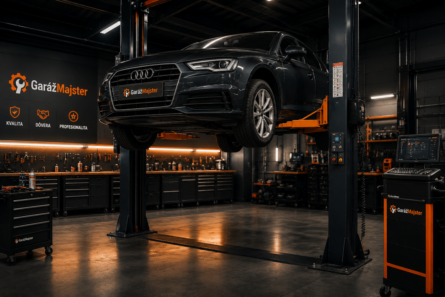 Auto na zdviháku v servise