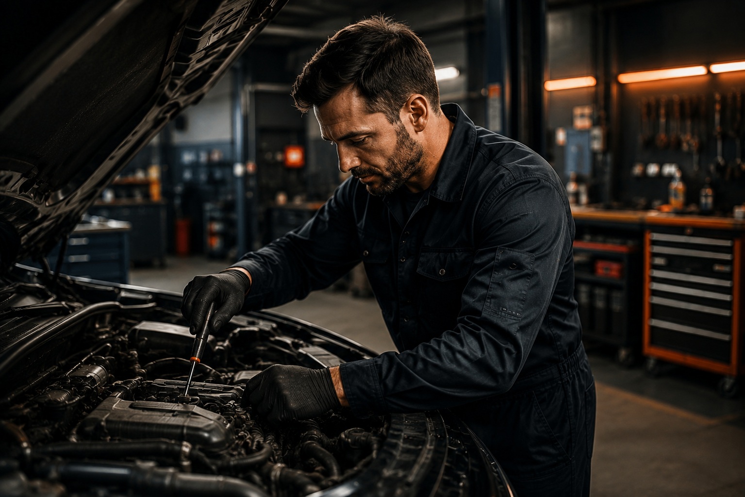 Mechanik opravuje motor auta